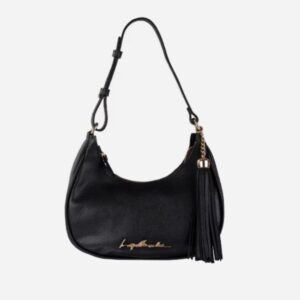 BOLSA BAGUETE MEIA LUA EM COURO PRETO PEQUENA