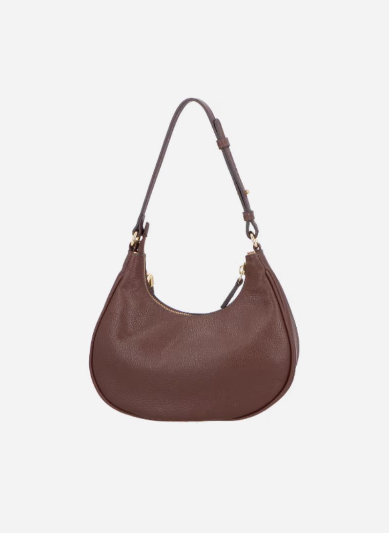 BOLSA BAGUETE MEIA LUA EM COURO MARROM CAFÉ PEQUENA - Imagem 3