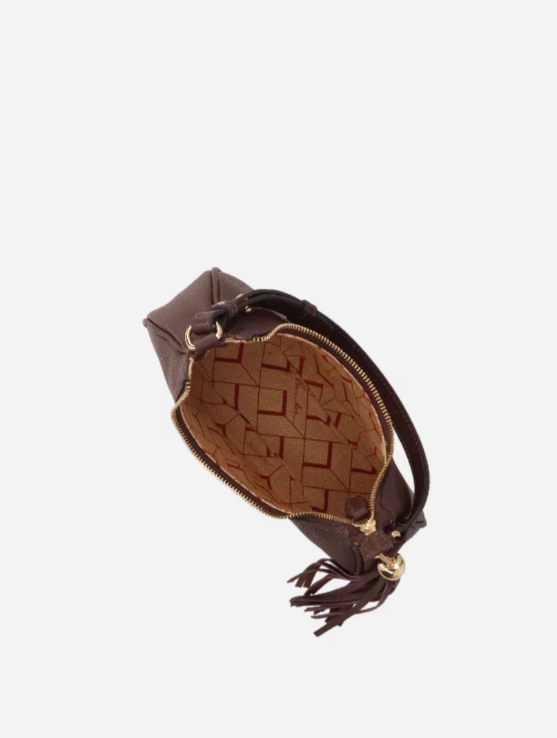 BOLSA BAGUETE MEIA LUA EM COURO MARROM CAFÉ PEQUENA - Imagem 4