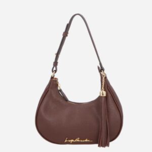 BOLSA BAGUETE MEIA LUA EM COURO MARROM CAFÉ PEQUENA