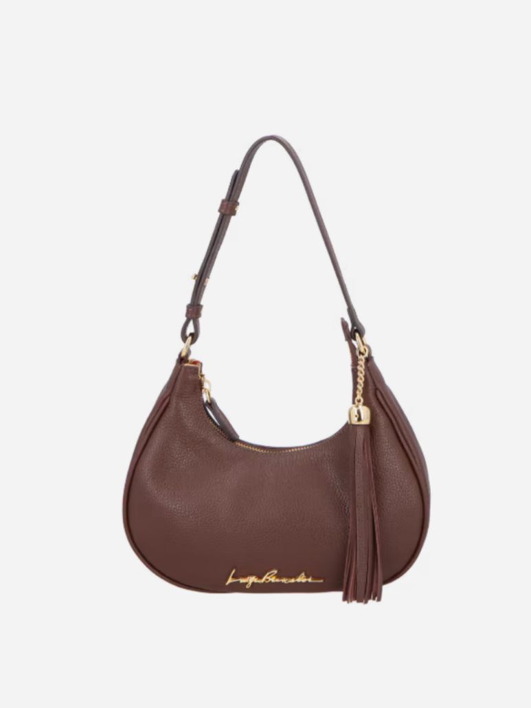 BOLSA BAGUETE MEIA LUA EM COURO MARROM CAFÉ PEQUENA