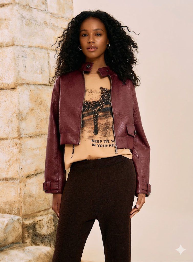 Jaqueta Cropped PU Bomber