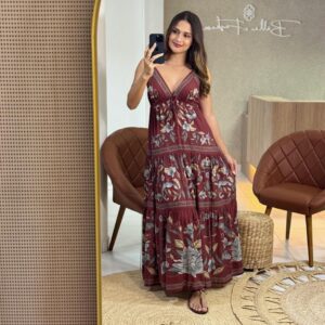 Vestido Longo Estampado Retrópico