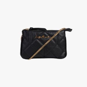 BOLSA EM COURO PRETO DUPLA TIRA COM CORRENTE PEQUENA