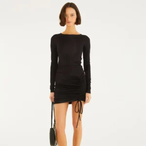 Vestido Curto Manga Longa Drapeado