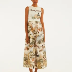 Vestido Longo Estampado Mapa Rio