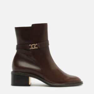 Bota Marrom Couro Cano Curto Salto Bloco
