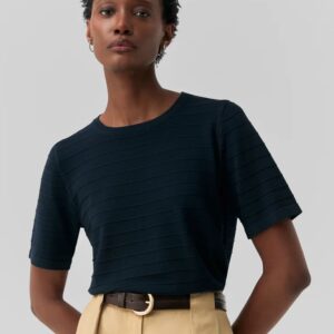 Blusa Tricot Listras Relevo Azul