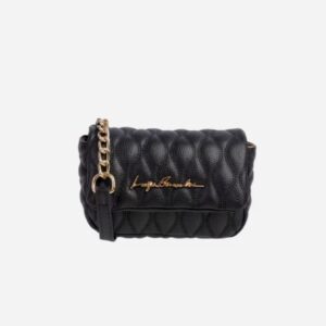 BOLSA CROSSBODY EM COURO PRETA COM CORRENTE PEQUENA