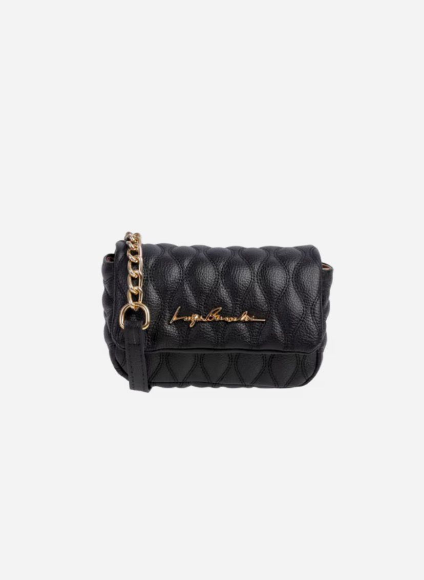 BOLSA CROSSBODY EM COURO PRETA COM CORRENTE PEQUENA