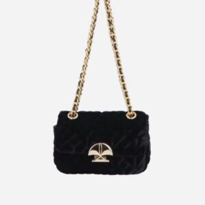 BOLSA PEQUENA EM VELUDO PRETO ACOLCHOADA