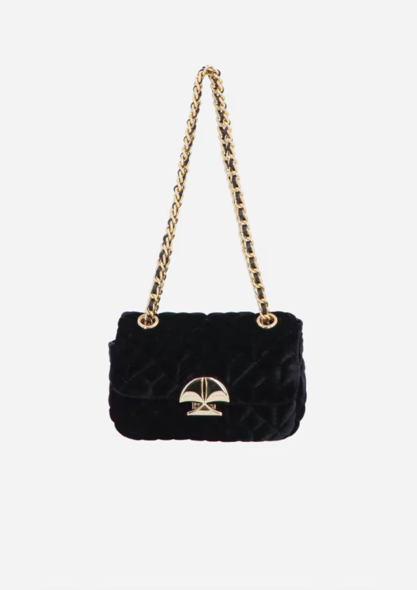 BOLSA PEQUENA EM VELUDO PRETO ACOLCHOADA