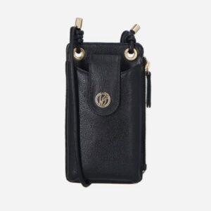 BOLSA PEQUENA PORTA-CELULAR EM COURO PRETO COM ALÇA DE NÓ