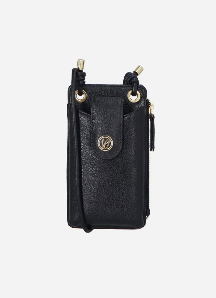 BOLSA PEQUENA PORTA-CELULAR EM COURO PRETO COM ALÇA DE NÓ