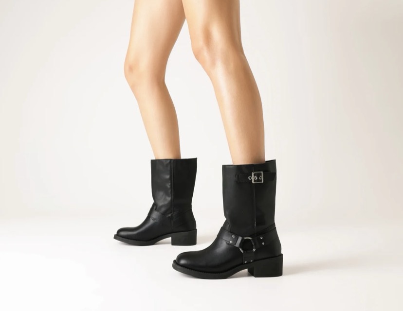 Bota Biker Cano Médio Preto - Imagem 6