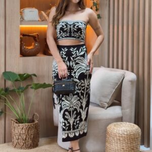 Saia Midi Estampada Coqueiro Sereno