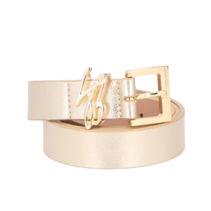 CINTO EM COURO METALIZADO COM LOGO LB DOURADO