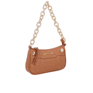 BOLSA PEQUENA EM COURO CARAMELO COM ALÇA DE CORRENTE