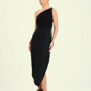 Vestido Feminino Midi Assimétrico Bordado