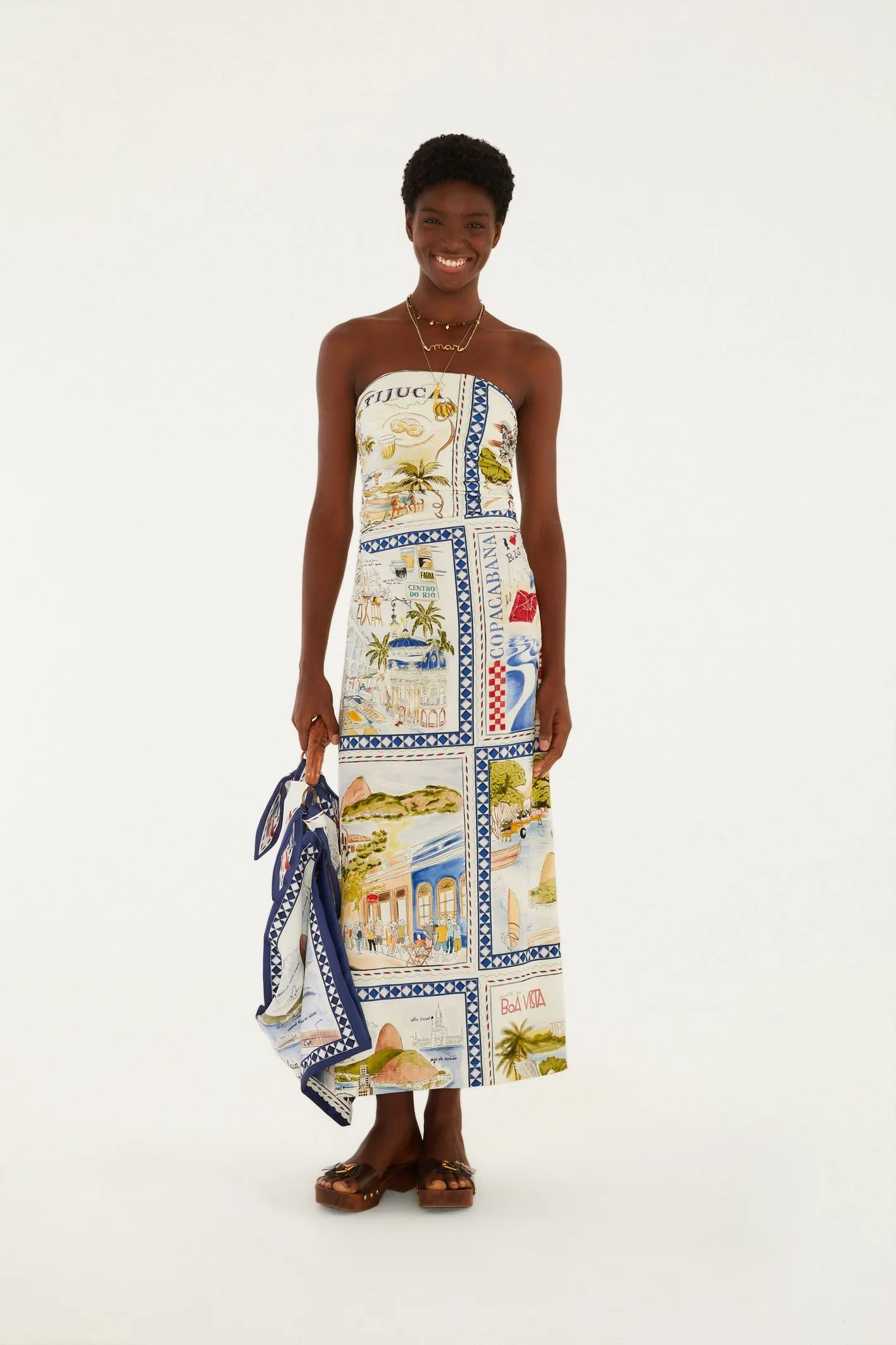 Vestido Midi Estampado Rio a Dentro