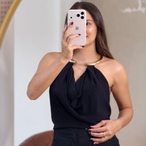 Blusa Feminina Frente Única Com Metal E Amarração