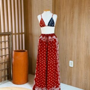 Calça Feminina Pantalona Bandana Jardim