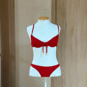 BIQUINI MEIA TAÇA TEXTURA FLOR -Vermelho