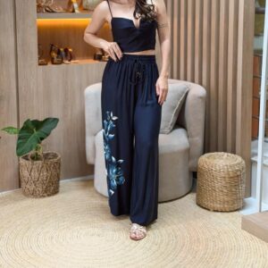 Calça Pantalona Estampada Luz Do Luar