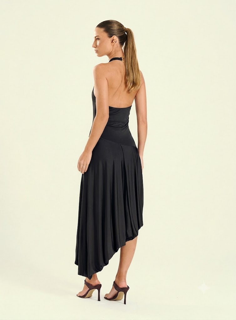 Vestido Feminino Midi Com Barra Assimetria - Imagem 2