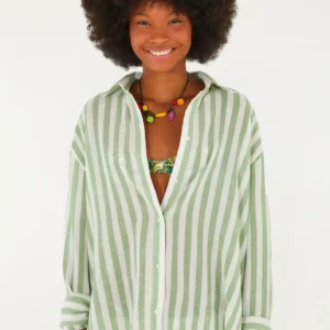 Camisa fio tinto listras verde