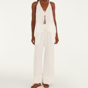 Calça Reta Crinkle Off White