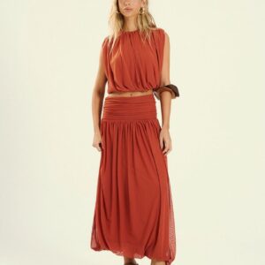 Saia Midi Franzida De Tule
