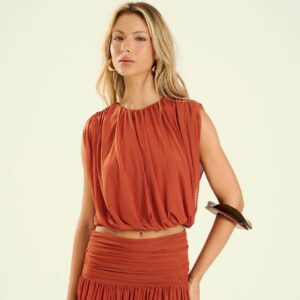 Blusa Feminina Franzida Com Gola