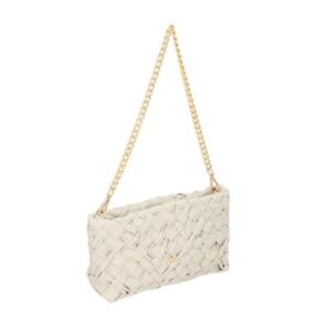 BOLSA MÉDIA EM COURO OFF WHITE COM TRESSÊ