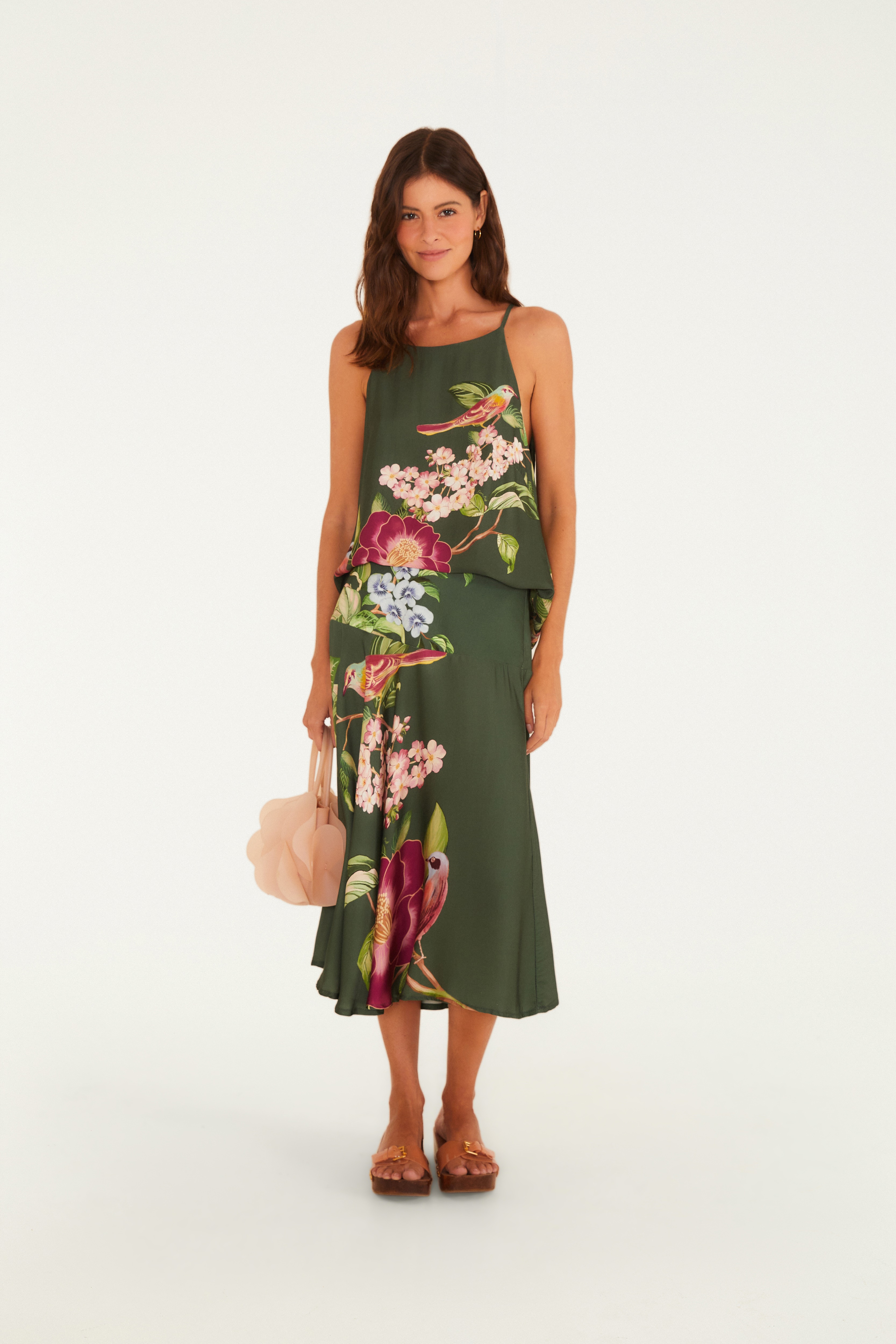 Saia Estampada Flor De Pássaro
