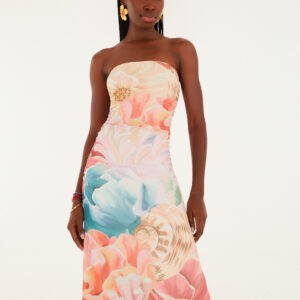 VESTIDO MIDI TULE DEGAGE FLOR DE MAR