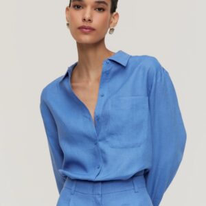 Camisa Ampla de Linho Azul Celeste