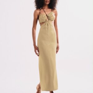 Vestido Midi Ajustado Costas Abertas E Amarração